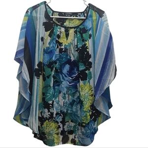Roz & Ali Poncho Scarf Georgette Sheer Overlay Tank Top Blue Green Size XL